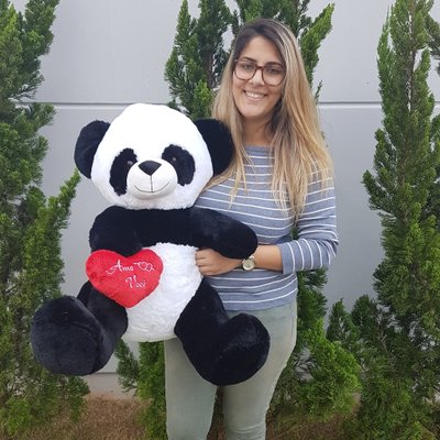 Urso Panda de Pelúcia 80 cm - Kaio Com Coração