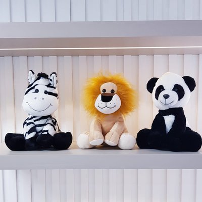 Kit Zebra Leão Panda De Pelúcia para Nicho M Decoração Quarto Bebê