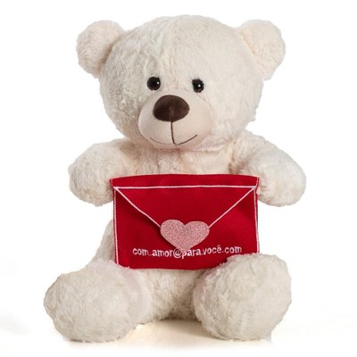Urso de Pelúcia 30 cm Sentado - Cartinha Com Amor