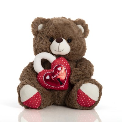 Urso de Pelúcia 30 cm Sentado - Coração Cadeado