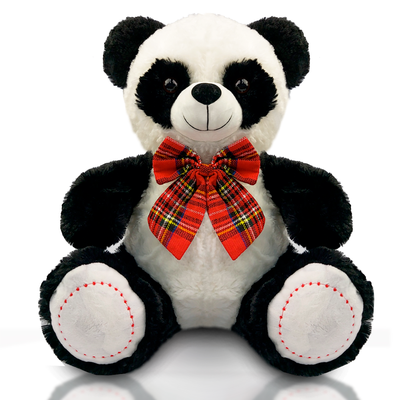 Urso Panda de Pelúcia 38 cm Sentado - Simon com Laço Xadrez
