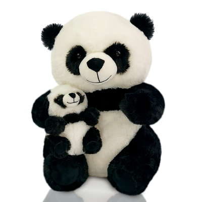 Urso Panda de Pelúcia 37 cm Sentado - Panda Com Filhote